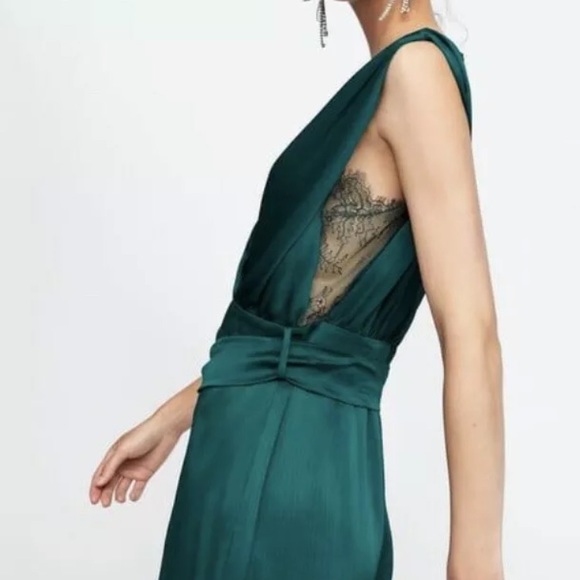 ZARA Green Jumpsuit with Lace Insets BNWOT - Picture 3 of 8